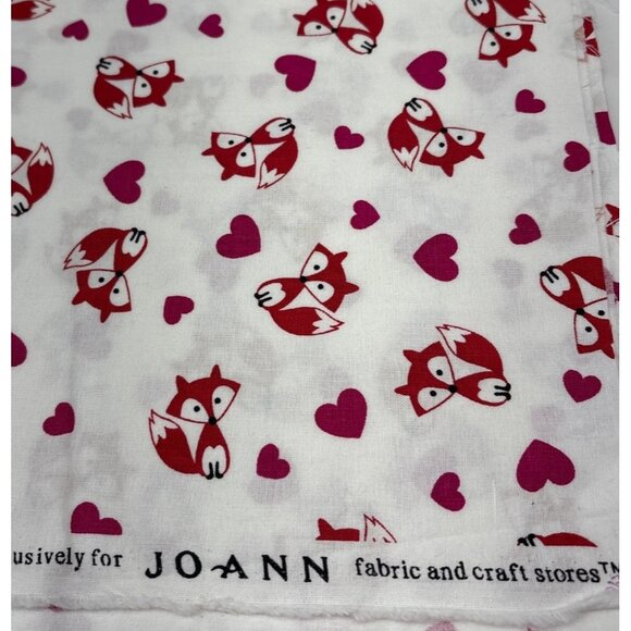 Red Fox & Hearts Cotton Fabric 13" x 44" JoAnn Adorable Craft Cute Print - Picture 2 of 7